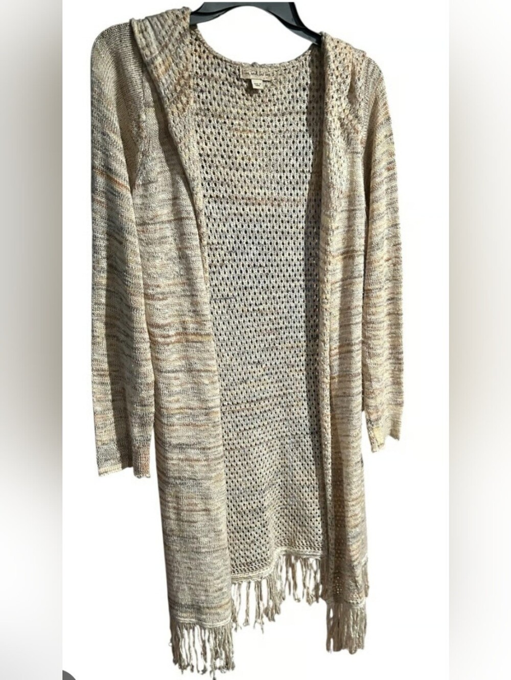 Live And Let Live Fringe Open Front Cardigan Medium